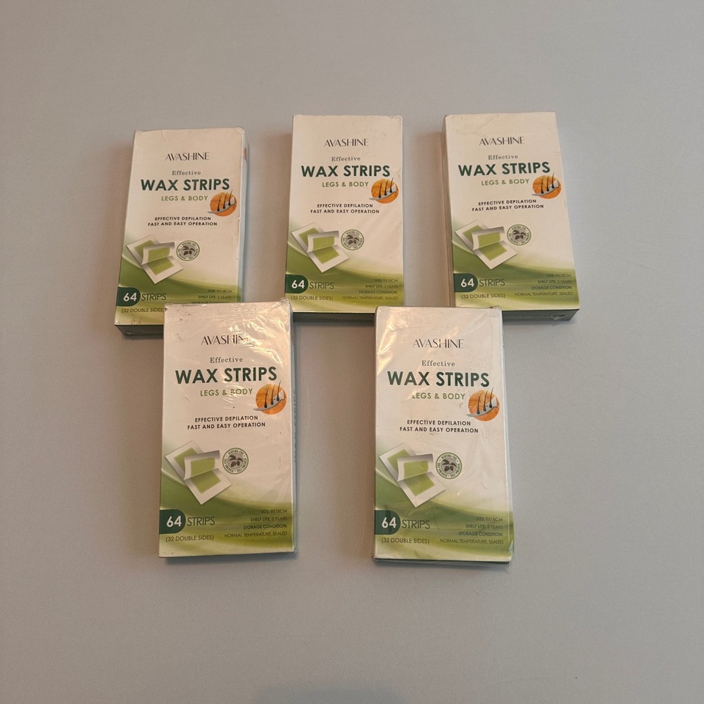 5 Pack Avashine Wax Strips Legs and Body 64 Count Each Total 320 Strips Expired